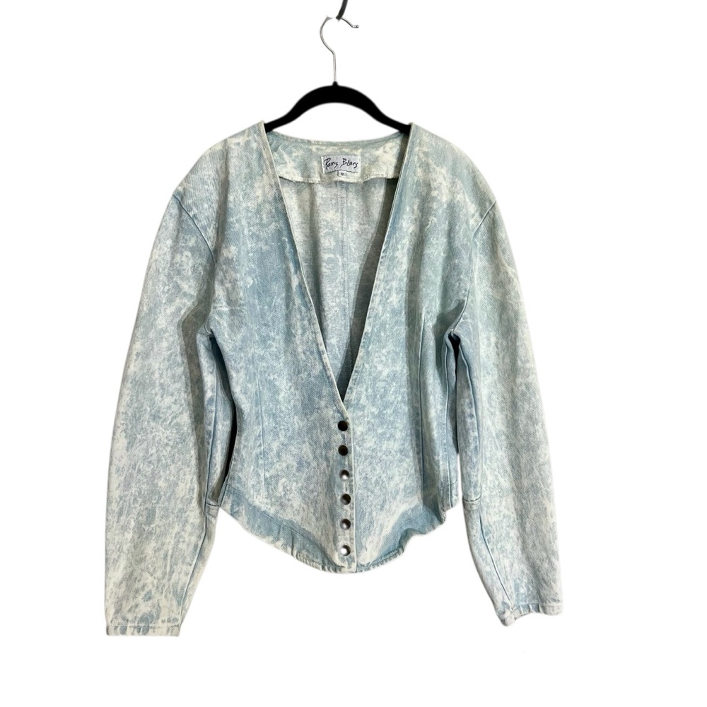 Vintage 80s Paris Blues acid wash denim corset waist jacket top sz 9 fits S